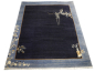 Preview: Hand-knotted Chinese rug in Peking design, navy blue with light blue border, 244 x 200 cm. 8 x 6.6 ft