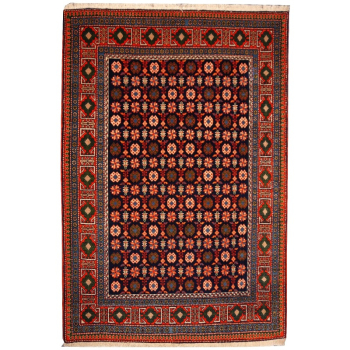 09759 Shirvan Caucasian rug vintage 6.3 x 4.5 ft blue orange green Djoharian Collection