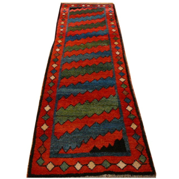 13490 Gabbeh Kazerun rug runner carpet 10.1 x 2.8 ft / 308 x 85 cm