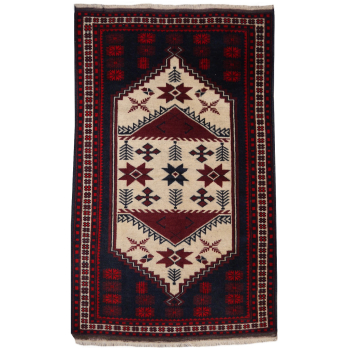 Yagcibedir vintage rug Turkey 4.2 x 2.7 ft / 127 x 81 cm Vintage hand knotted Yagcibedir vintage village rug, hand knotted using organic pure wool - blue, beige, red. Very good condition, wear consistent with age and use.