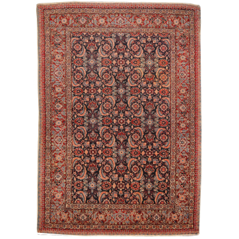 Tabriz Persian antique Haji Mahi rug 6.6 x 4.6 ft / 200 x 140 cm 6.6 x 4.5 VINTAGE RUG MUTED BLUE - RED - BEIGE HAND KNOTTED 7 X 5 FT