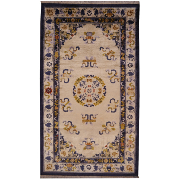 14754 Chinese Khotan silk rug semi antique 6.8 x 3.9 ft / 207 x 120 cm
