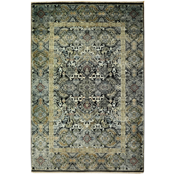 14816 Kohinoor Rug India 6.1 x 4.1 ft - 186 x 126 Black Gold Silver Silk One of our most beautiful indian rugs - an exclusive Kohinoor carpet.