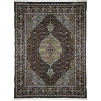 14897 Tabriz rug 6.5 x 4.9 ft / 195 x 147 cm / Kurkwool + Silk Black Green Grey Brown