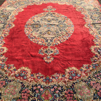 Luxury Palatial Persian Rug.Hand-knotted Kirman 13.5 x 10 ft featuring intricate floral designs. Perfect for grand interiors.