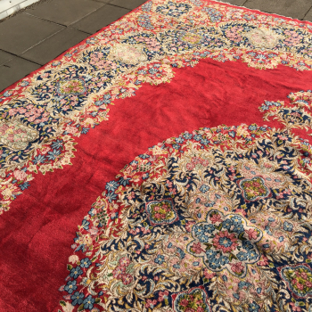 Luxury Palatial Persian Rug.Hand-knotted Kirman 13.5 x 10 ft featuring intricate floral designs. Perfect for grand interiors.