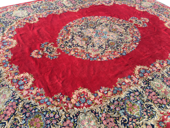 Luxury Palatial Persian Rug.Hand-knotted Kirman 13.5 x 10 ft featuring intricate floral designs. Perfect for grand interiors.