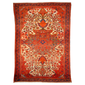 14953 Malayer worn to perfection antique rug 6.3 x 4.4 ft / 188 x 133 cm Beige Red Green