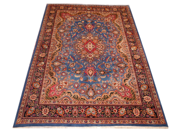 Preview: Kashmar Teppich 250x350 Blau Braun Wolle handgeknüpft 15075