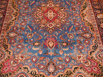 Preview: Kashmar Teppich 250x350 Blau Braun Wolle handgeknüpft 15075