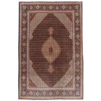 15107 Tabriz rug 9.7 x 6.7 ft / 302 x 202 cm Kurkwool + Silk Black Green Grey Brown