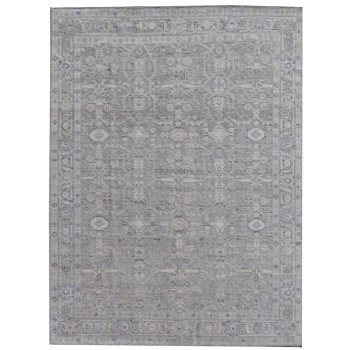 15376 Heriz Design Rug 8 x 10 ft Wool Bamboo Silk Grey Beige Blue
