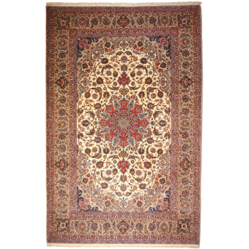 Preview: Perserteppich Isfahan Korkwolle auf Seide 318 x 208 cm Seidenkette 15380