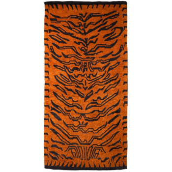 15690 Tibetan Tiger Rug 6 x 3 ft hand-knotted Amber Charcoal