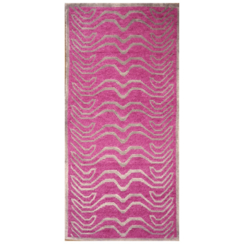 15694 Tibetan Tiger Rug 6 x 3 ft silk silver gray - wool pink hand-knotted