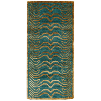 15701 Tibetan rug Tiger 6 x 3 ft silk emerald green wool gold silk hand-knotted