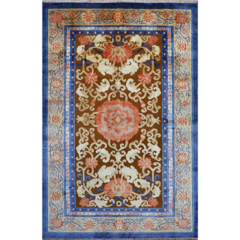 15730-1 Imperial Silk Rug China hand-knotted 8 x 5.3 ft brass rose blue