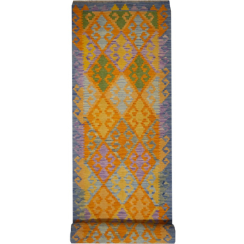 16001 Arijana Afghan Kelim Teppich 400 x 80 cm handgewebt aus Wolle