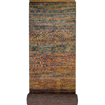 3x10 ft hand-knotted hallway runner. Sustainable, recycled sari silk and wool pile. Modern transitional design. Djoharian Collection No. 16002.