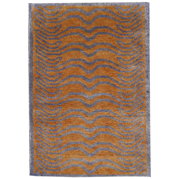 16119 Tibetan rug Tiger 6.6 x 4.6 ft silk blue wool gold hand-knotted