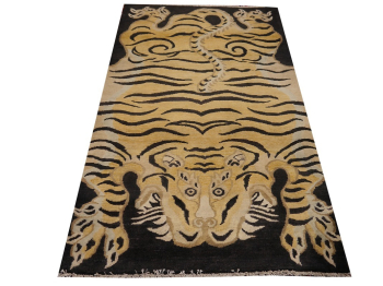 16448 Tibetischer Tiger Teppich 180 x 92 cm Wolle Beige Anthrazit handgeknüpft