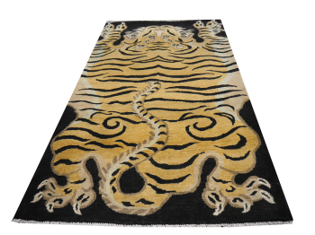 16447 Tibetischer Tiger Teppich 180 x 92 cm Wolle Beige Anthrazit handgeknüpft