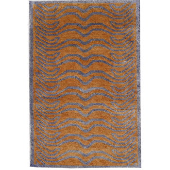 16391 Tibetan rug Tiger 8 x 5.7 ft silk blue wool gold hand-knotted