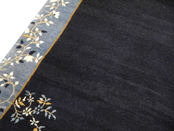 Hand-knotted Chinese rug in Peking design, navy blue with light blue border, 244 x 200 cm. 8 x 6.6 ft