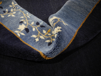 Hand-knotted Chinese rug in Peking design, navy blue with light blue border, 244 x 200 cm. 8 x 6.6 ft