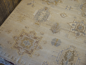 8x10 area rug beige wool, hand-knotted vintage Oushak style living room rug.