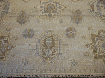 8x10 area rug beige wool, hand-knotted vintage Oushak style living room rug.