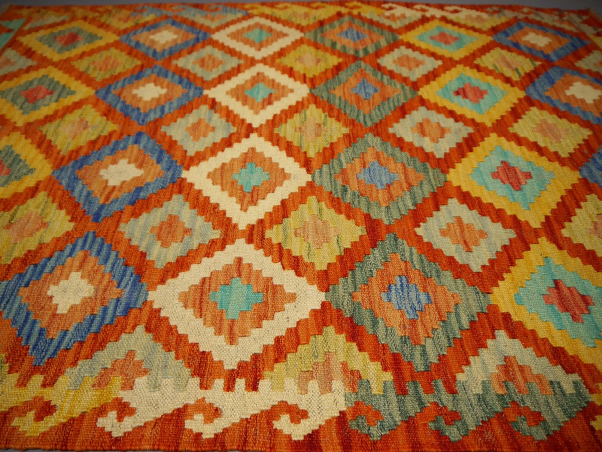 Kelim 140 x 104 cm Teppich handgewebt aus Wolle 100x150