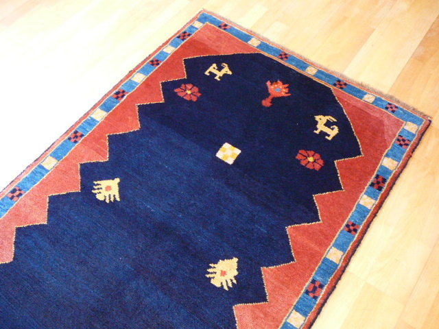 Gabbeh Persian rug 9.2 x 3.5 ft Blue Red Wool Runner 13361