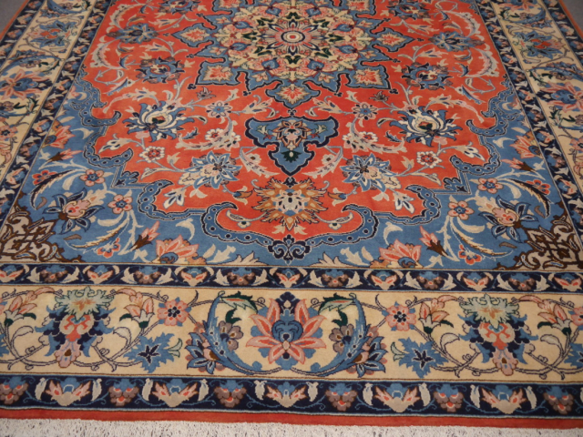 Persian 8x10 Kerman Yazd area wool rug vintage 10.3 x 7.9 ft  13566 Djoharian Collection