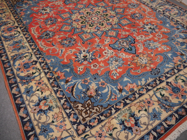 Persian 8x10 Kerman Yazd area wool rug vintage 10.3 x 7.9 ft  13566 Djoharian Collection