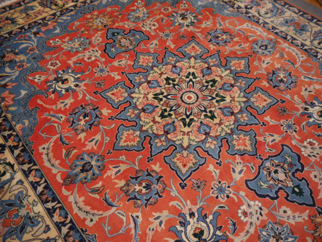 Persian 8x10 Kerman Yazd area wool rug vintage 10.3 x 7.9 ft  13566 Djoharian Collection
