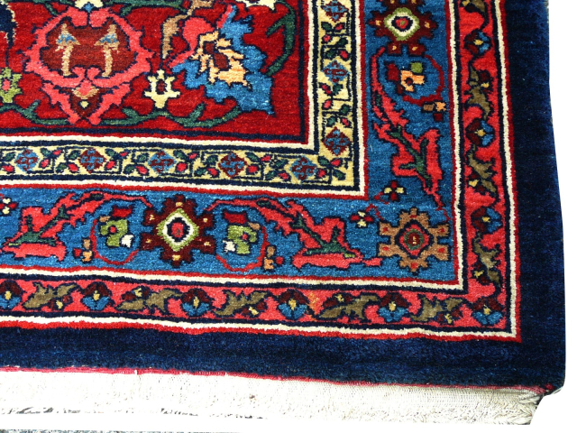 Antique Bidjar rug Halwai 17 x 10 oversized blue wool hand knotted