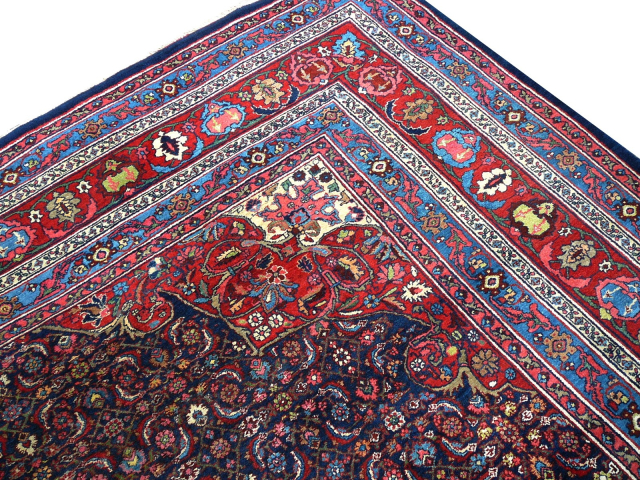 Antique Bidjar rug Halwai 17 x 10 oversized blue wool hand knotted