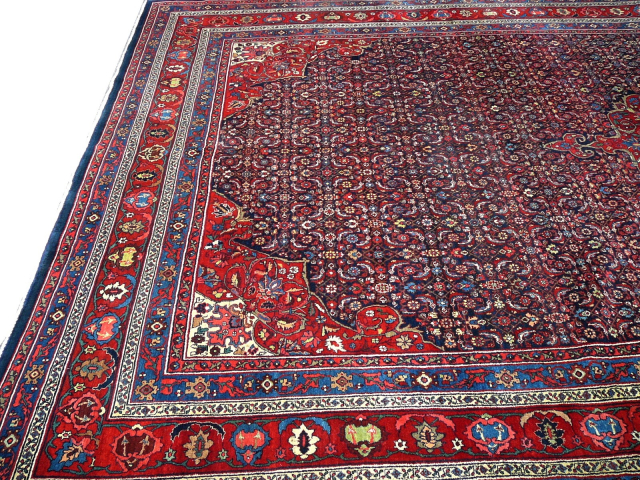 Antique Bidjar rug Halwai 17 x 10 oversized blue wool hand knotted