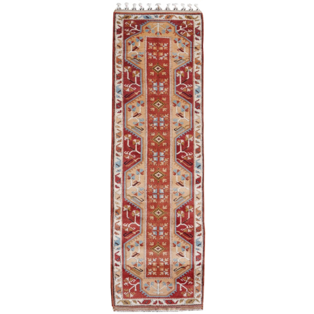 14608 Oushak vintage rug Turkish 9 x 2.7 ft / 273 x 78 cm Worn to perfection.