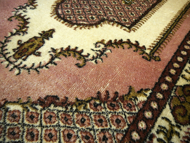 Vintage Beige Hand-Knotted Rug 6.6 x 4.2 ft 15038