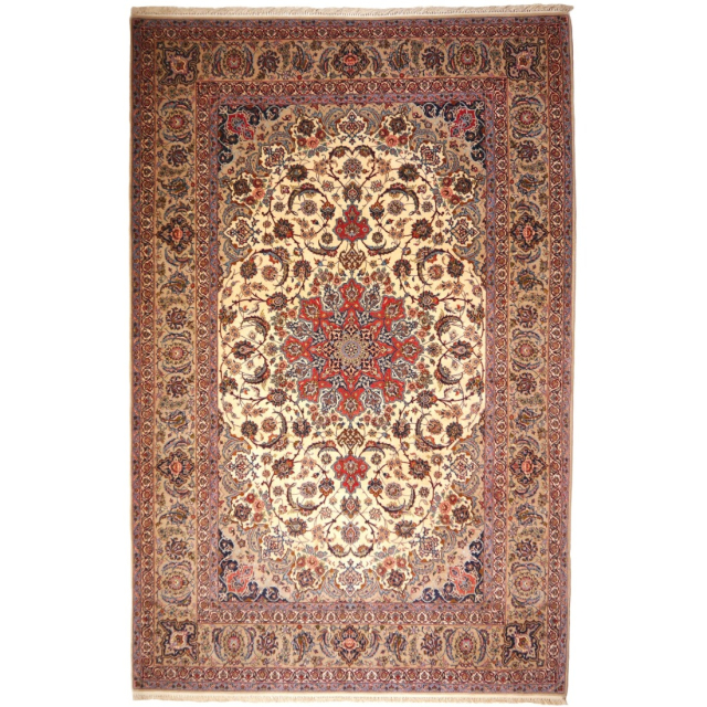 Perserteppich Isfahan Korkwolle auf Seide 318 x 208 cm Seidenkette 15380