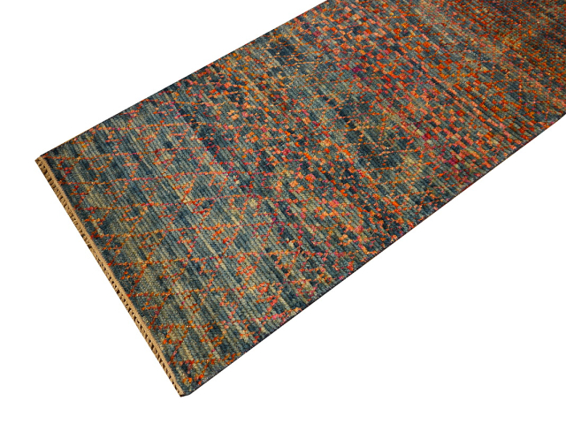 80x300 Moderner Designer Teppich ca. 297 x 75 cm. Sari Seide und Wolle, handgeknüpft, für Flur, Wohnzimmer, Schlafzimmer. Läufer Designerteppich von Djoharian Collection
