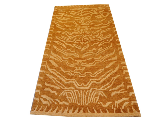 Tibet Teppich Tiger 180 x 90 cm Seide Wolle handgeknüpft 16078