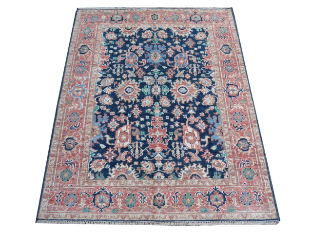 Heriz rug Heris 8 x 10 ft dark teal hand-knotted, for dining, living room and bedroom, entry of office. 250x300 cm / 8x10 in vintage look. 16227
