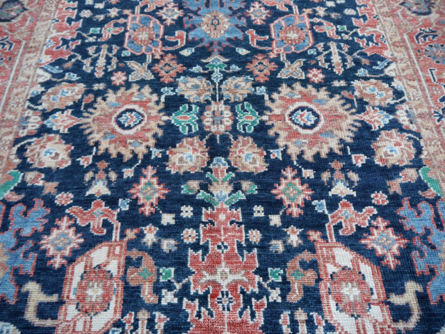 Heriz rug Heris 8 x 10 ft dark teal hand-knotted, for dining, living room and bedroom, entry of office. 250x300 cm / 8x10 in vintage look. 16227