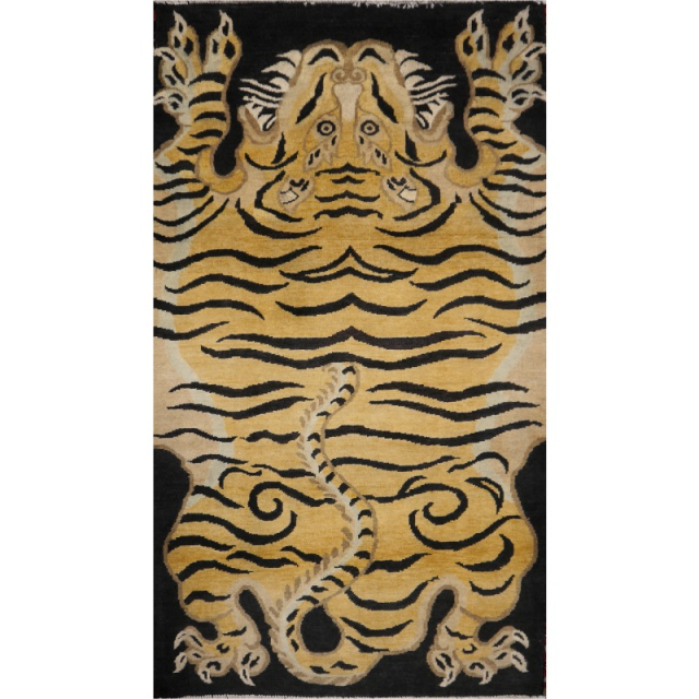 16447 Tibetischer Tiger Teppich 180 x 92 cm Wolle Beige Anthrazit handgeknüpft