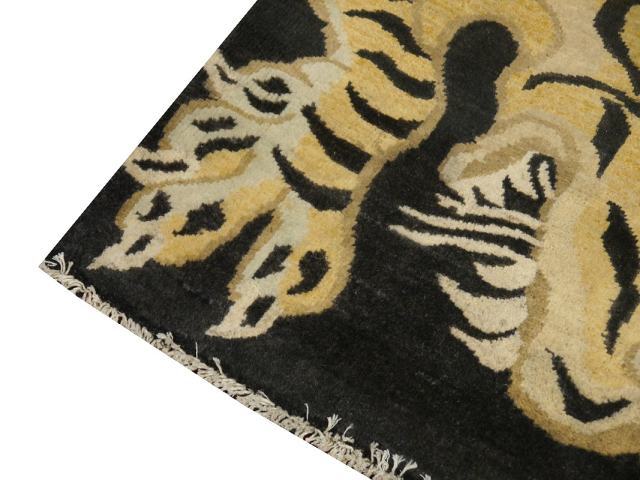 16448 Tibetischer Tiger Teppich 180 x 92 cm Wolle Beige Anthrazit handgeknüpft