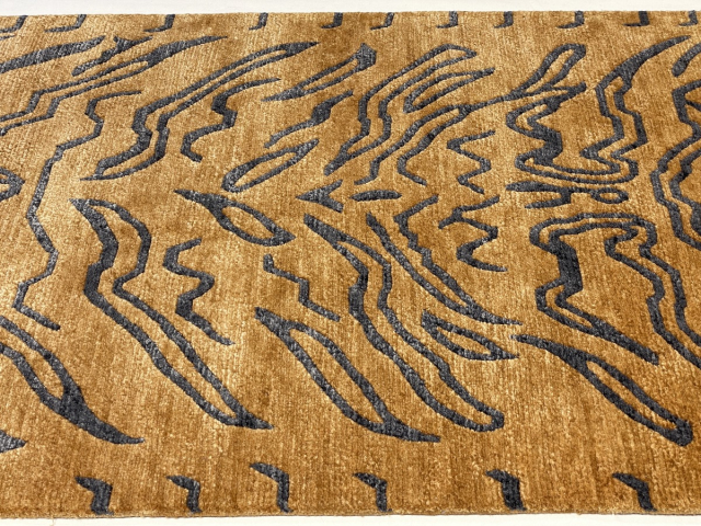Tibetischer Teppich Tiger Läufer 215 x 62 cm echte Seide und Wolle Gold handgeknüpft