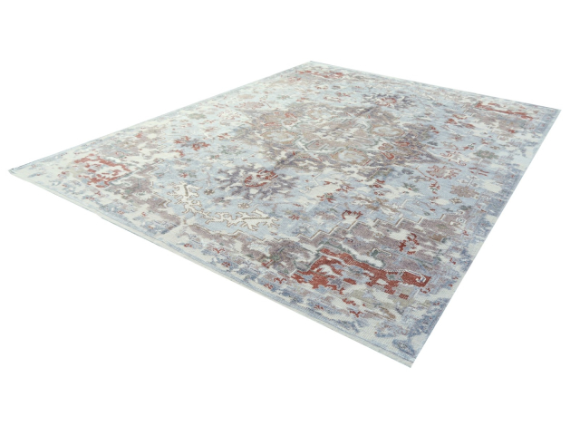 Shop a luxurious Heriz living room rug, hand-knotted in India. Beige & blue tones, 360 x 280 cm, made from wool & viscose. Perfect for your home!